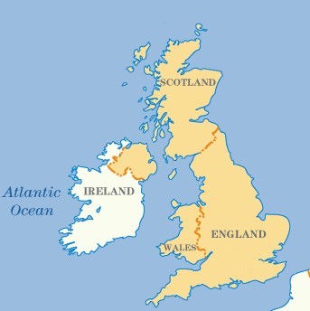 Outline map of Ireland, England, Scotland and Wales