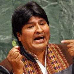 Evo Morales with a coca leaf speaking to the UN in 2006. he appealed for the ban on the plant to be lifted. 