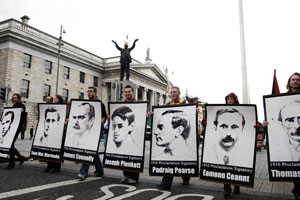 Ógra activists carry portratits of 1916 Leaders