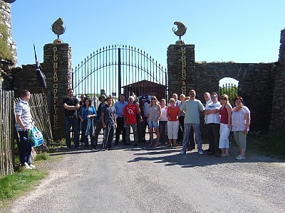 Protesters at locked gates