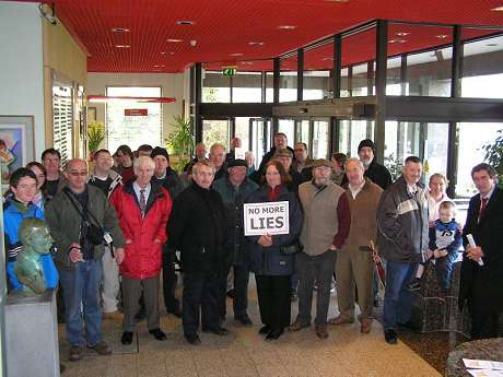 Some of the protestors at Mayo County Council HQ in Castlebar yesterday (17/02/06)