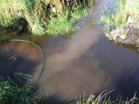 Suspected post-treatment sludge running in drains outside the "containment" area