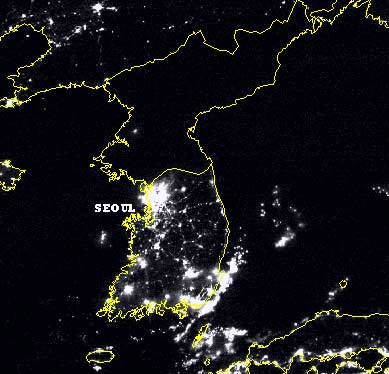 north korea at night from space. But North Korea is so black