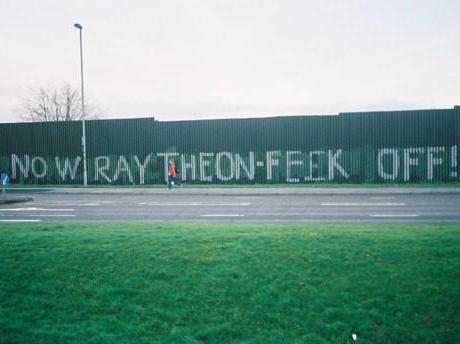 Ploughshares: Fort George serves as peace billboard. 2 People were detained and released by the PSNI following this redecorating.