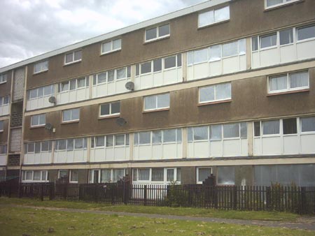 Nearly all boarded up in some 5-storey blocks.