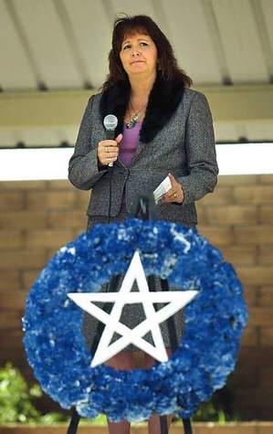 Click on image to see full-sized version Mrs Stewart July 4th in Fernley Nevada addresses a crowd of supporters.