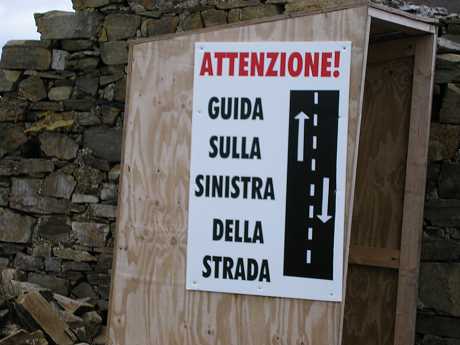 Italian road sign at compound, note lack of Gaelic signs in Gaeltacht