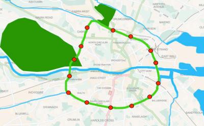 dublin city greenway - 18 km cycle way, food production, park thread, waterzones