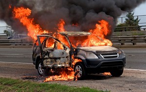 SUV on fire