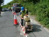 Contractors approach the line.