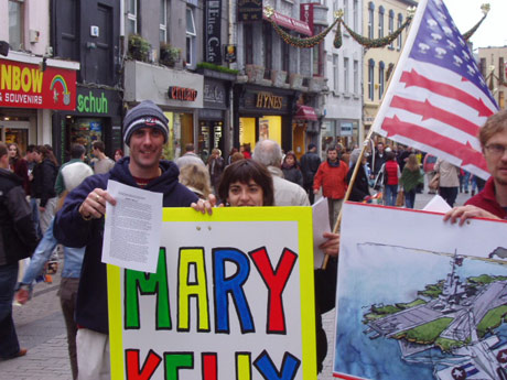 Banners Support Mary Kelly in Shop St., Galway