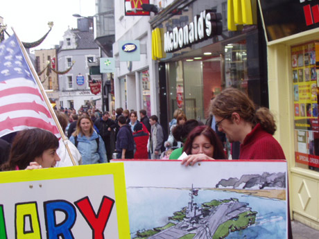 banners support Mary Kelly in Shop St., Galway