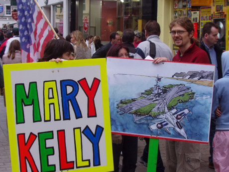 banners support Mary Kelly in Shop St., Galway