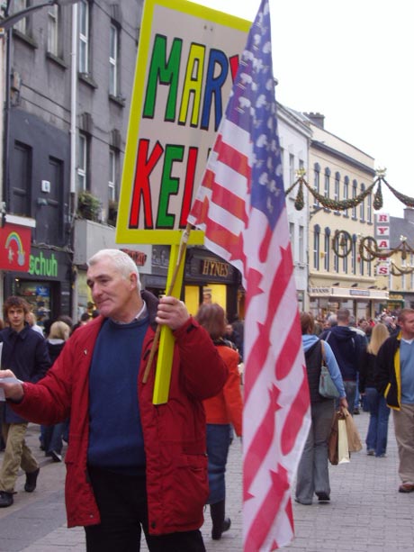 Banners Support Mary Kelly in Shop St., Galway