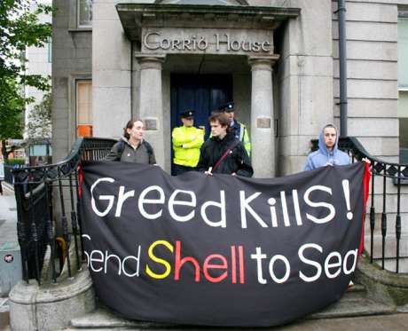 protesters outside Shell HQ last May