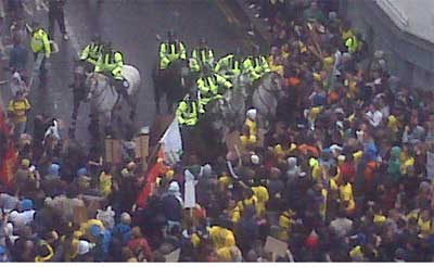 Horses being used against protest