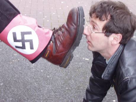 Click on image to see full-sized version Sneak preview of Caterpillar's forthcoming Ad; "If you wanna kick to death an untermenschen or Palestinian, then Caterpillars soon to be launched, new ,'Michael McDowell D666 Special', tested and proved in Auschwitz, Abu Ghraib and Jenin is yer only man,