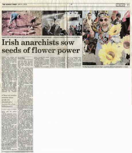 Irish anarchists sow seeds of flower power - sunday times may 8 2005