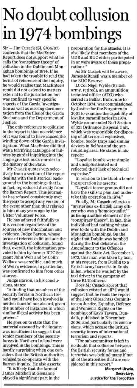 Click on image to see full-sized version Justice for the Forgotten criticise Jim Cusack of the Sunday Independent (click to read or see link in text)