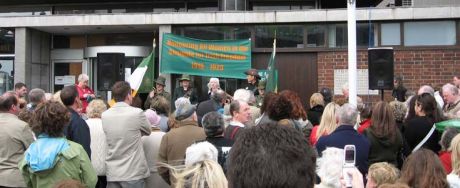 Crowd gathering at Liberty Hall