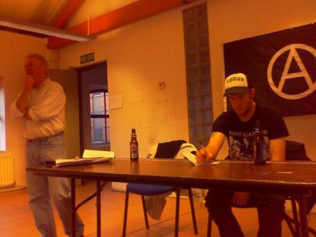 Dave Douglass speaking and Kev Jones, Organise!, Just Books Collective member and chair 1st April 2010