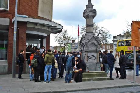 Scenes of confusion at Eden College on Burgh Quay, Dublin