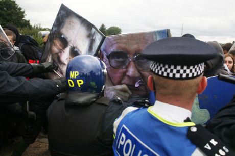 riot squad literally come face to face with climate change activists