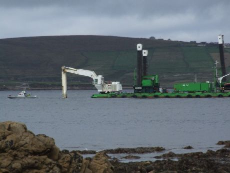 Jack-up platform in work position today