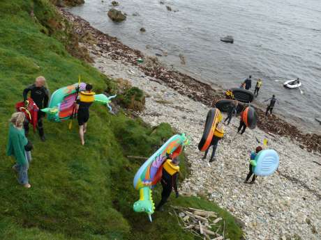 Making it down the shingle beach