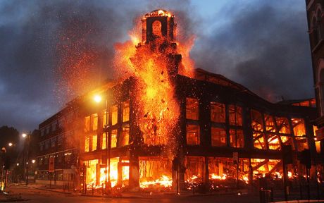 spectacular burning of 100 year old business reported widely by MSM