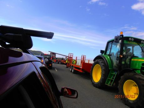 A traffic jam on the public road as IRMS blocks the road once again to move their equipment