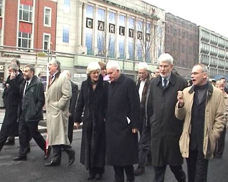 Trade union leaders and TDs at the front of the march.