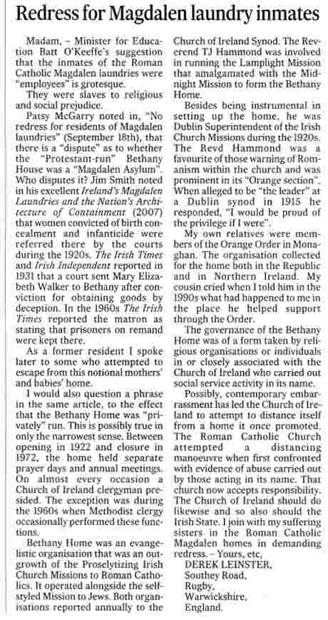 Bethany Home, like the Magdalene institutions, took in women prisoners (see text below)