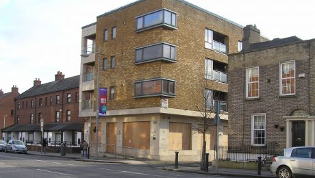 Boarded up unused apartment block along Pearse St, Dublin 2