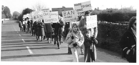 Click on image to see full-sized version Anti hare coursing picket in mid 1980s
