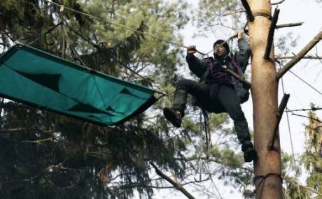 Activist sets up tent