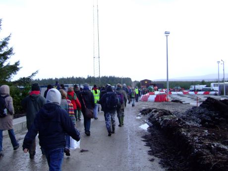Heading as a group to the centre of the current site works.
