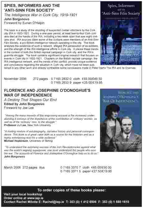 Click on image to see full-sized version Information on the book and on Borgonovo's previous editorship of Florence and Josephine O'Donoghue's account of the War of Independence in Cork