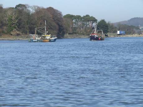 Mussel boats dredging off Omeath.