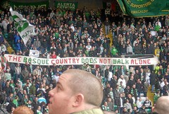 Another international solidarity action: Glasgow Celtic supporters at match against Rangers