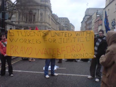 Solidarity banner with the occupation in Waterford