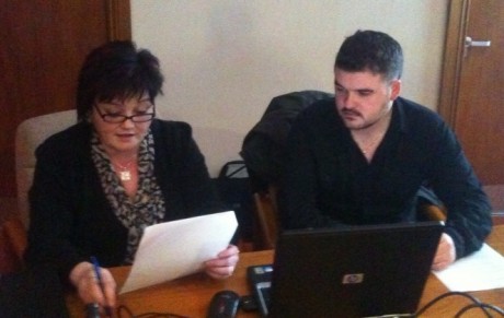 Omagh Community Activists Siobhan McDermott and Barry McColgan prepare for the presentation