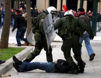 Police helping a man with inquires about govt policy