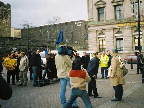 Street Theatre in front of Guildhall in advance of meeting