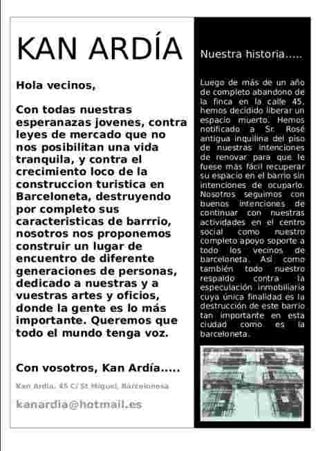 Kan Ardia : communication flyer to the barri