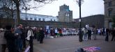 The rally in Derry against Israel's attacks on Gaza being addressed by Councillor Gerry MacLochlainn (Sinn Fein).  He called for a Boycott of Israeli goods. 