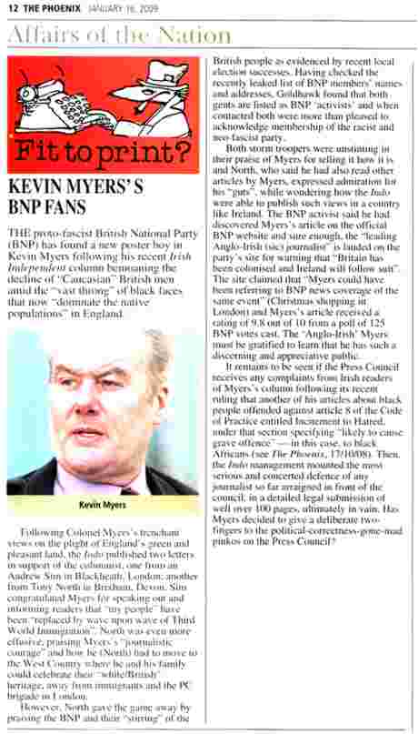 Kevin Myers - the BNP connection (Phoenix 16 January 2009)
