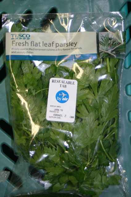 Tesco airlift parsley from apartheid Israel - no environmental or human cost too high 