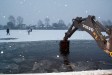 This is when the JCB driver started breaking the ice while the boys were still out there skating..