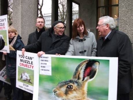 Click on image to see full-sized version Picture shows: right to left: Minister Joe Costello, Deputy Clare Daly, Noel Gregory (brother of the late independent TD Tony Gregory), Roderick O' Gorman, Green Party Chairman, and Aideen Yourell, PRO of the Irish Council Against Blood Sports.